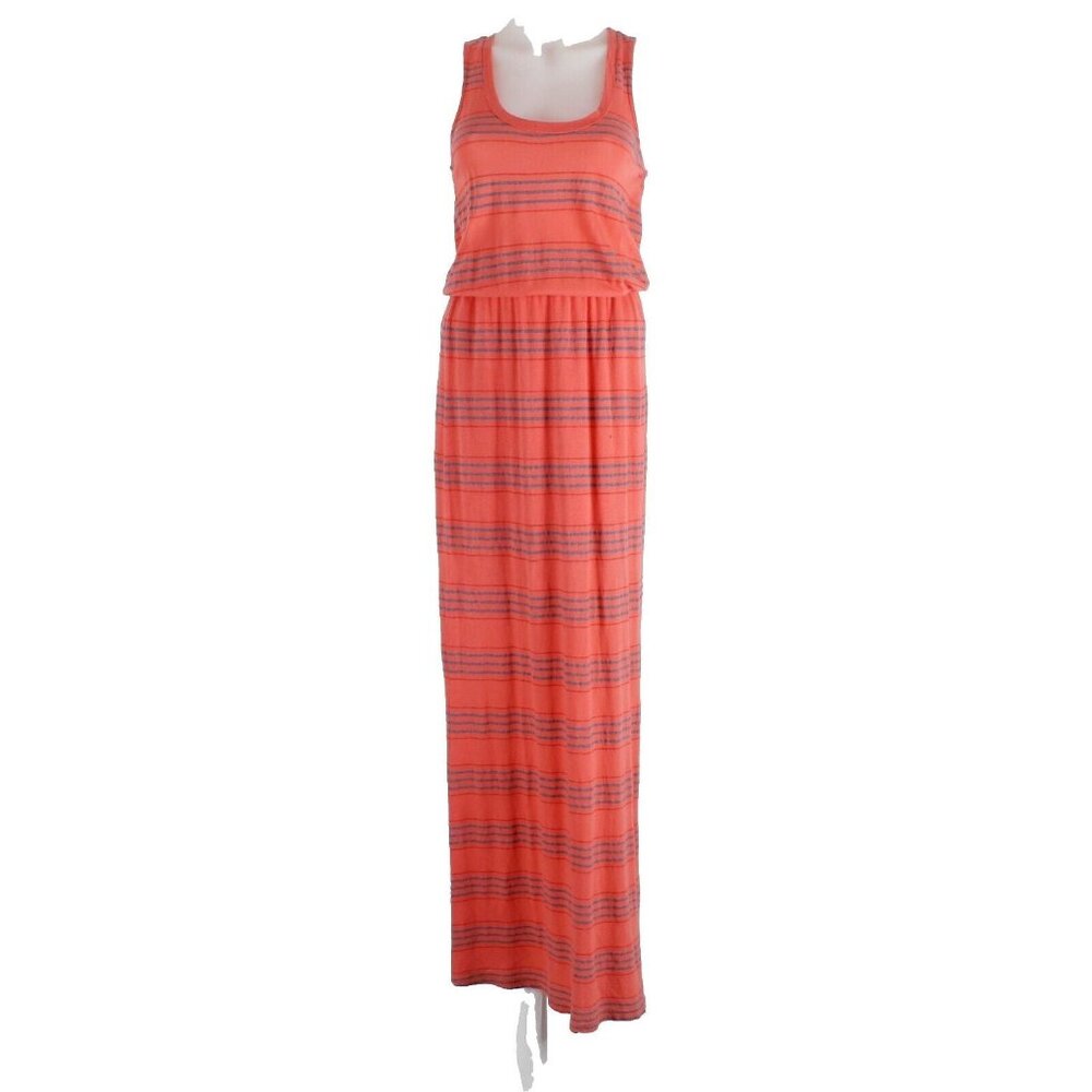 Splendid Sz XS Coral Gray Striped Lined Slit Cotton Blend Knit Maxi Dress - Picture 1 of 5